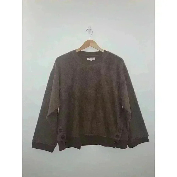Madewell (Re)sourced Brushed Side Button Relaxed Sweatshirt Hot Cocoa - Picture 2 of 10
